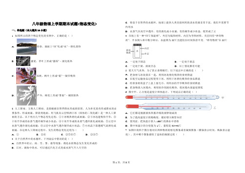 八年级上学期期末物理试题《物态变化 》