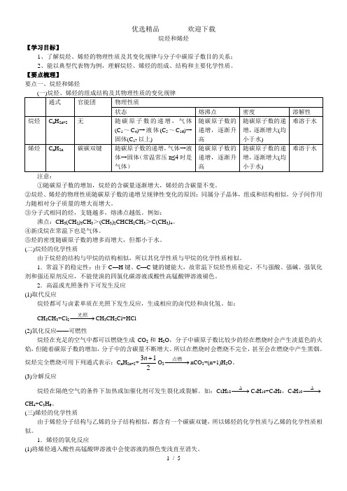 高二化学《烷烃和烯烃》知识点总结以及典例导析