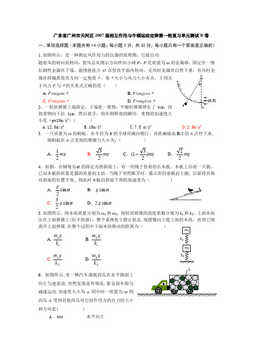 广东省广州市天河区2007届相互作用与牛顿运动定律第一轮复习单元测试B卷 新课标 人教版