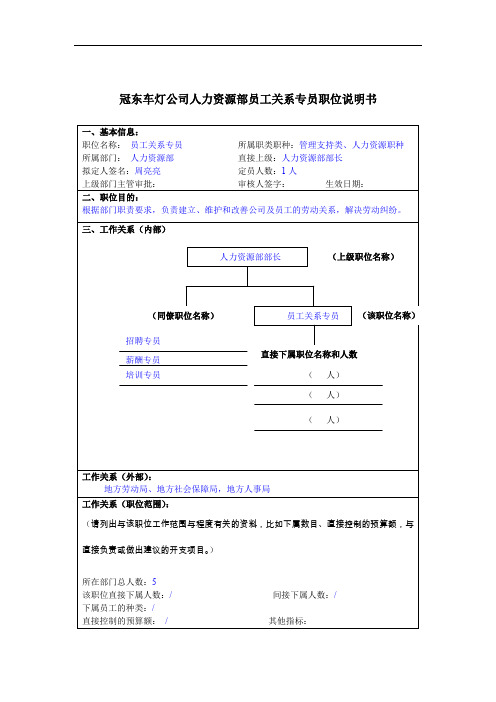 人力资源部员工关系专员岗位描述(2页)