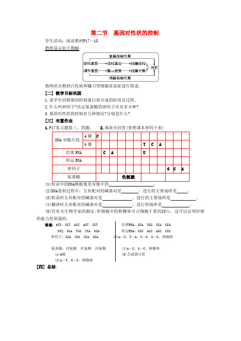 高中生物 4-2基因对性状的控制教案 新人教版必修2