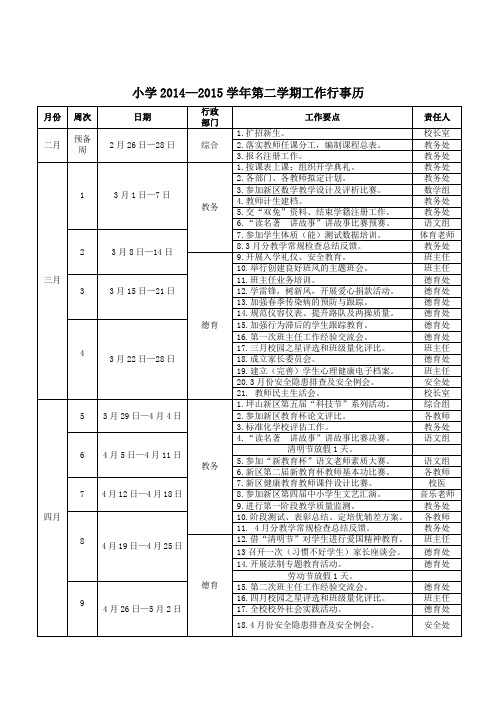 小学2014—2015第二学期工作行事历