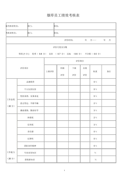 烟草公司员工绩效考核表员工绩效考核表