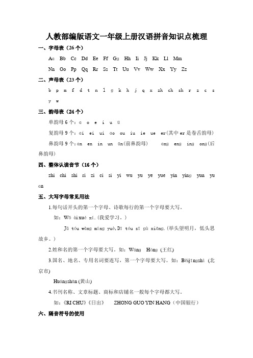 人教部编版小学一年级语文教材解读上汉语拼音知识点梳理