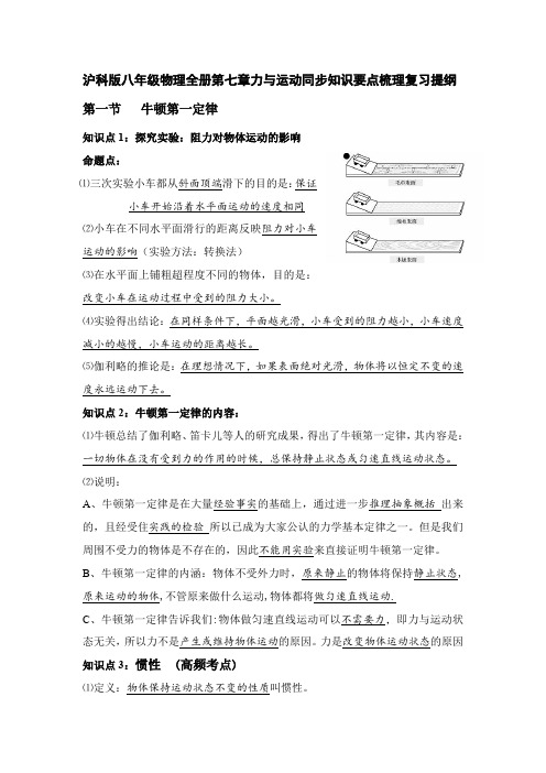 八年级物理全一册第七章力与运动同步知识梳理提纲