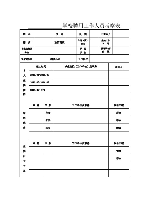 学校聘用工作人员考察表(1)