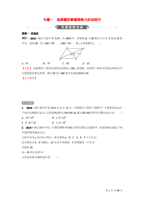 浙江省2019届中考数学总复习专题训练(共8个专题16份含答案)