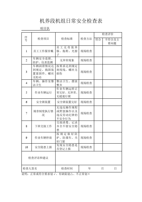 机组日常安全检查表