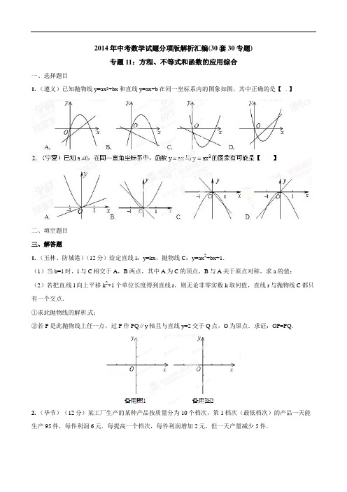 中考数学专题11方程、不等式和函数的应用综合(原卷板)