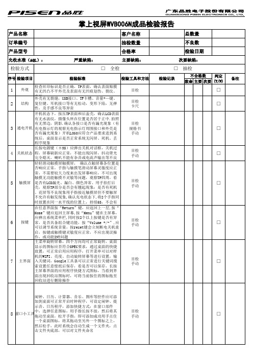 掌上视屏WVB000N检验报告成品出货检验报告(初稿)