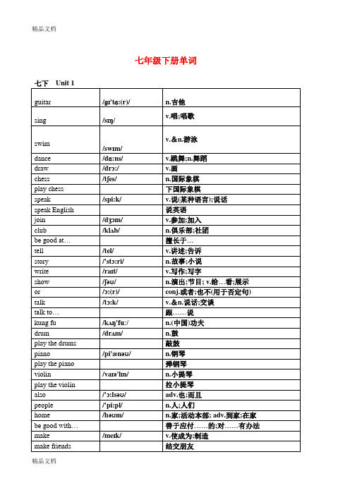 最新最新人教版英语七下单词表汇总完整版