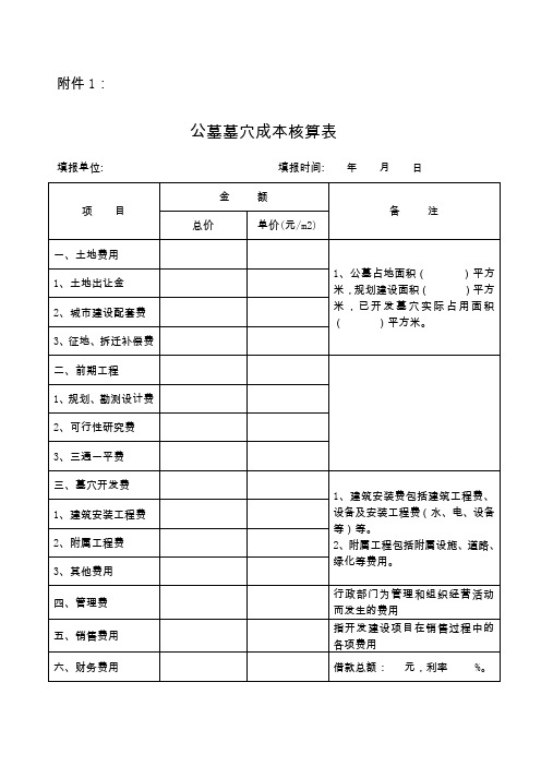 公墓墓穴成本核算表