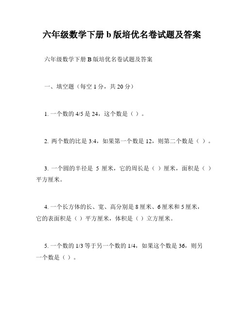 六年级数学下册b版培优名卷试题及答案