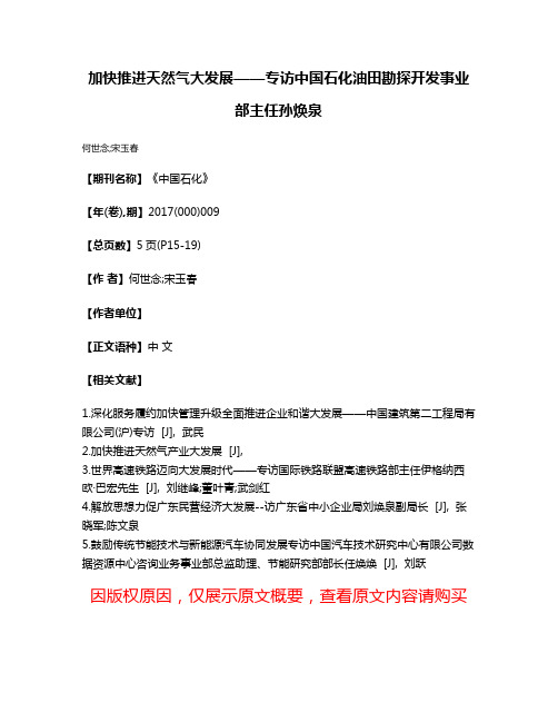 加快推进天然气大发展——专访中国石化油田勘探开发事业部主任孙焕泉