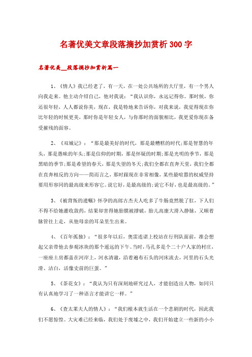 名著优美文章段落摘抄加赏析300字