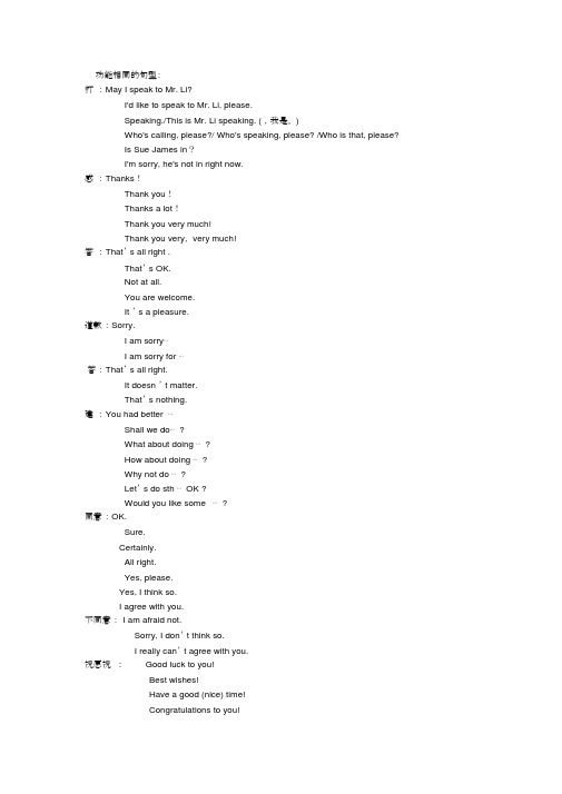 (完整版)初中英语补全对话常用句型.doc