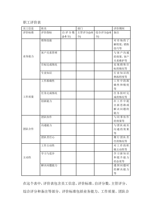 职工评价表