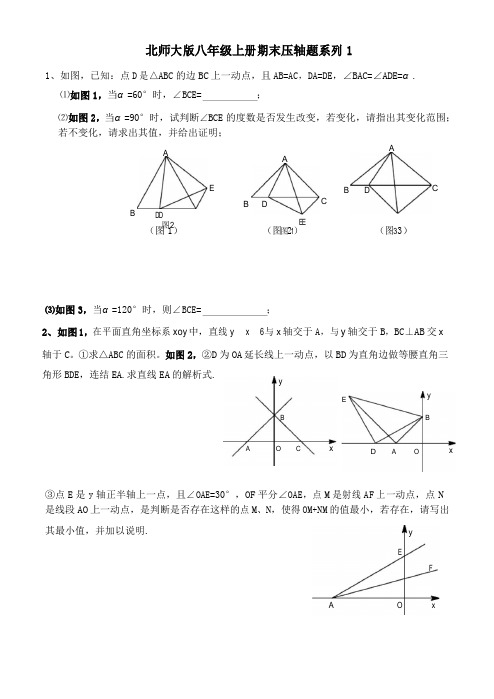 北师大版八年级数学上册期末压轴题专题训练(带答案)