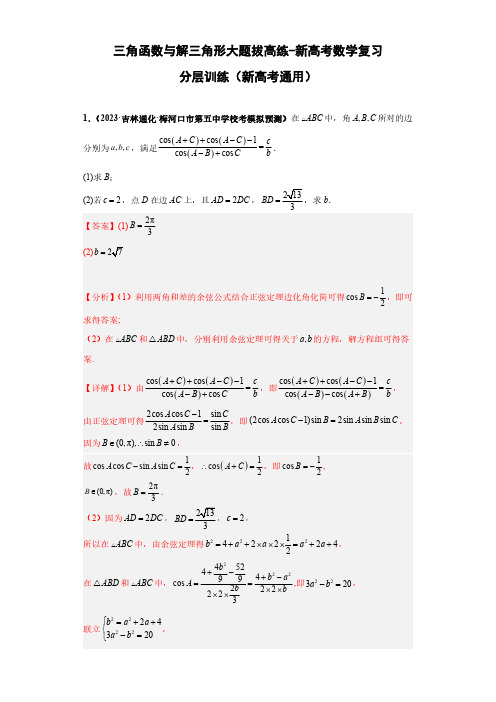 三角函数与解三角形大题拔高练-高考数学重点专题冲刺演练(解析版)