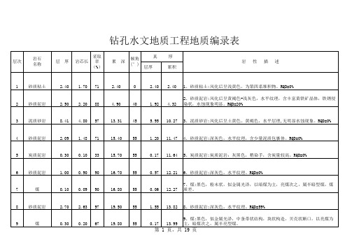 钻孔水文地质、工程地质编录成果表