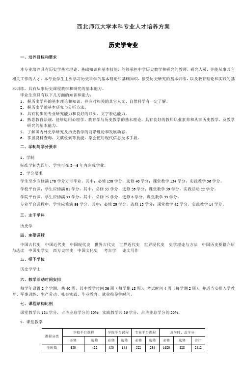 西北师范大学文史学院历史学专业(云亭班)