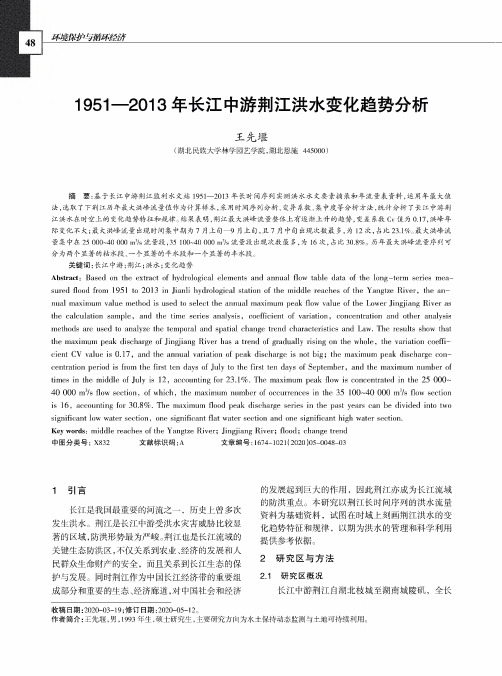 1951—2013年长江中游荆江洪水变化趋势分析