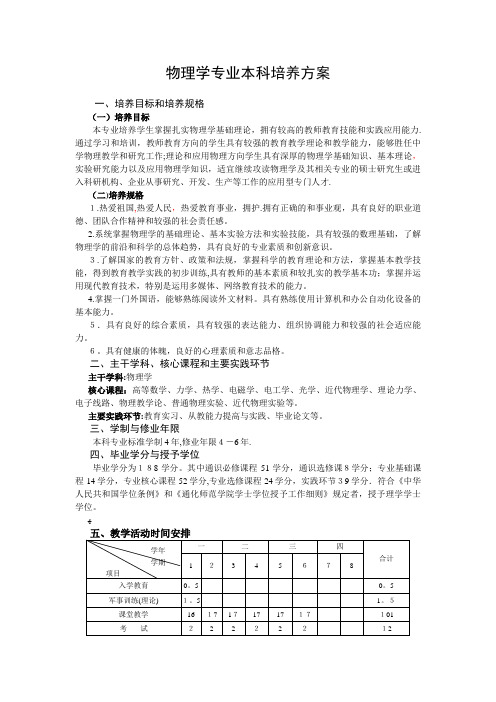 物理学院物理学专业师范类本科培养方案