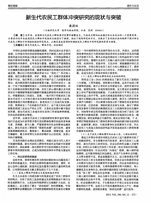 新生代农民工群体冲突研究的现状与突破