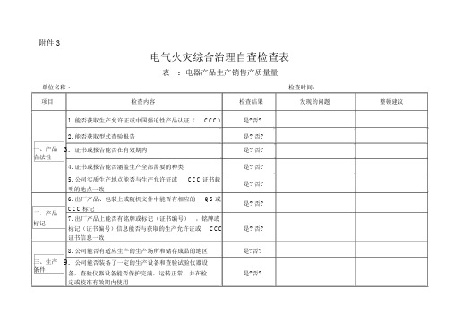 电气火灾综合治理自查检查表