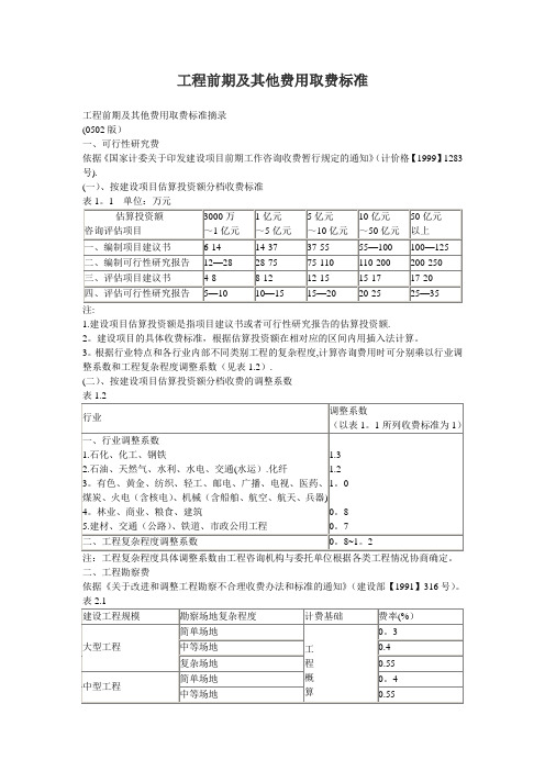 工程前期及其他费用取费标准