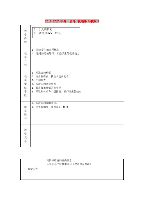 2019-2020年高一音乐 视唱练耳教案3