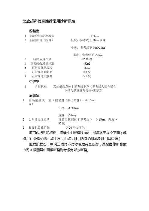 盆底超声检查推荐常用诊断标准