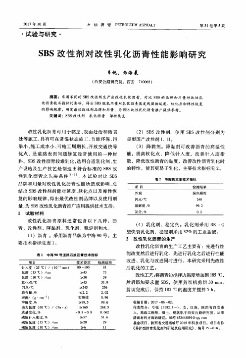 SBS改性剂对改性乳化沥青性能影响研究