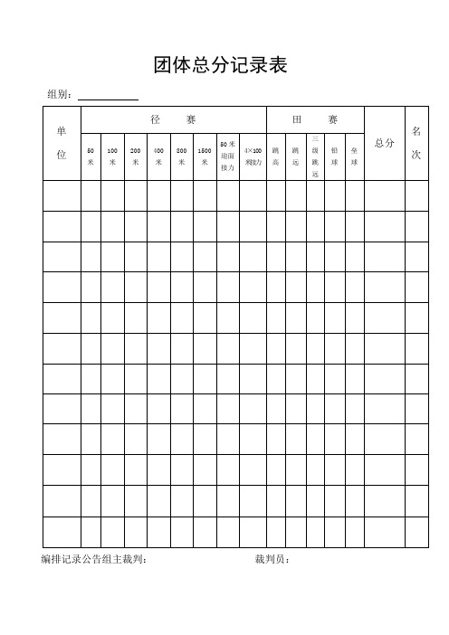 田径运动会各种用表 检录表 统计表