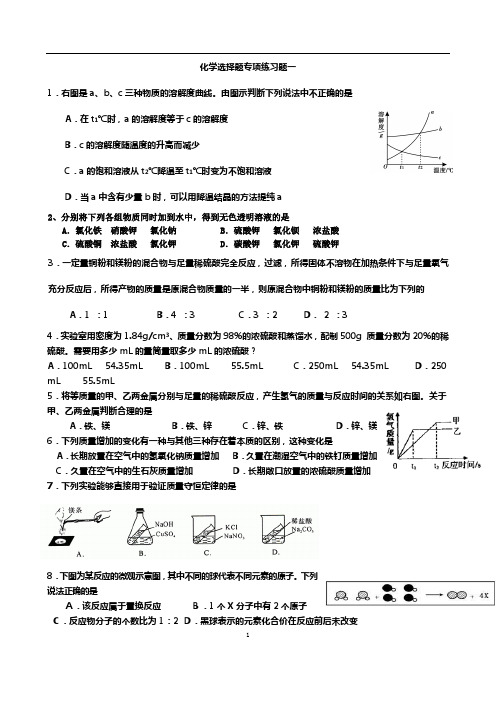 化学选择题专项练习100题(附带参考答案)