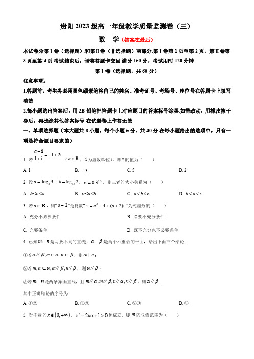 贵州省贵阳市2023-2024学年高一下学期教学质量监测卷(三)数学含答案