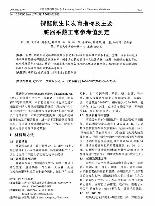 裸鼹鼠生长发育指标及主要脏器系数正常参考值测定