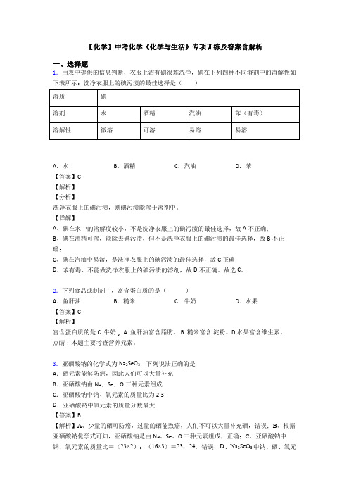 【化学】中考化学《化学与生活》专项训练及答案含解析