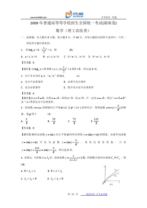 2009年高考试题——数学理(湖南卷)解析版