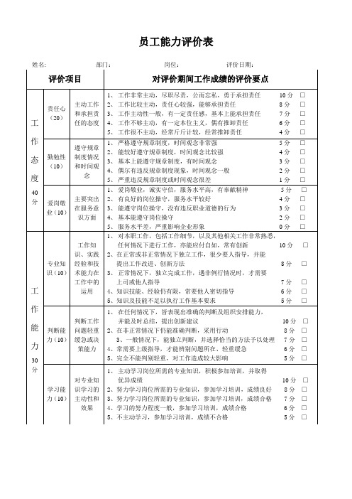 员工能力评价表(全套)