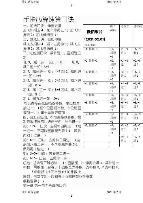 手脑速算口诀之欧阳学文创编