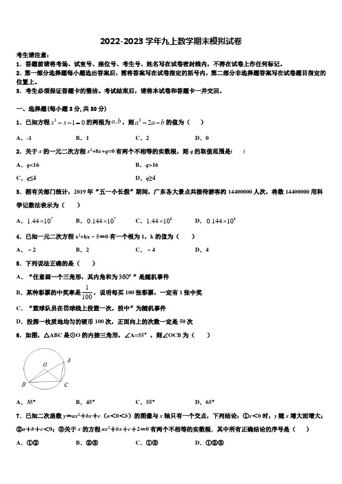 2022年四川省巴中学市巴中学九年级数学第一学期期末预测试题含解析