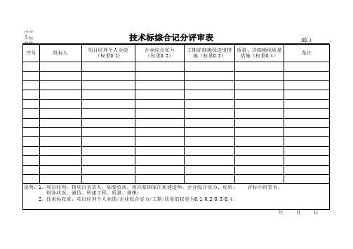 技术标综合记分评审表