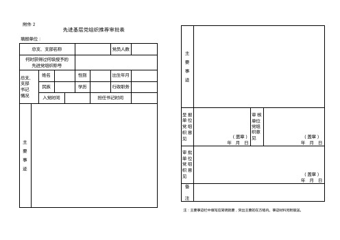 先进基层党组织推荐审批表