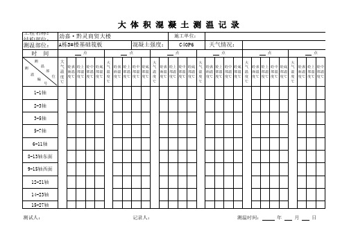 大体积混凝土测温记录表