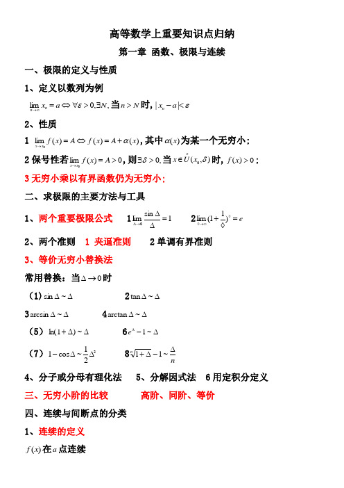 高等数学上重要知识点归纳