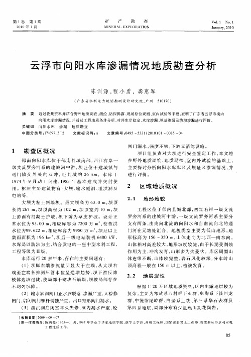 云浮市向阳水库渗漏情况地质勘查分析