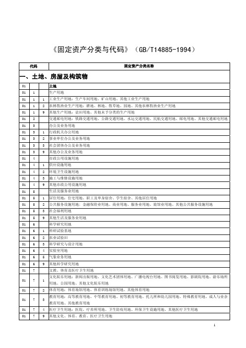 固定资产分类与代码