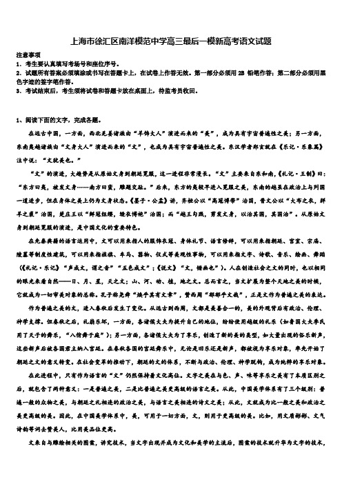 上海市徐汇区南洋模范中学高三最后一模新高考语文试题及答案解析