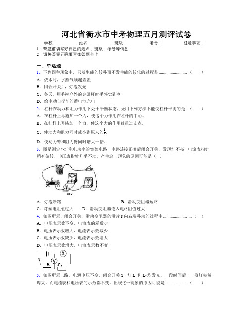 最新河北省衡水市中考物理五月测评试卷附解析